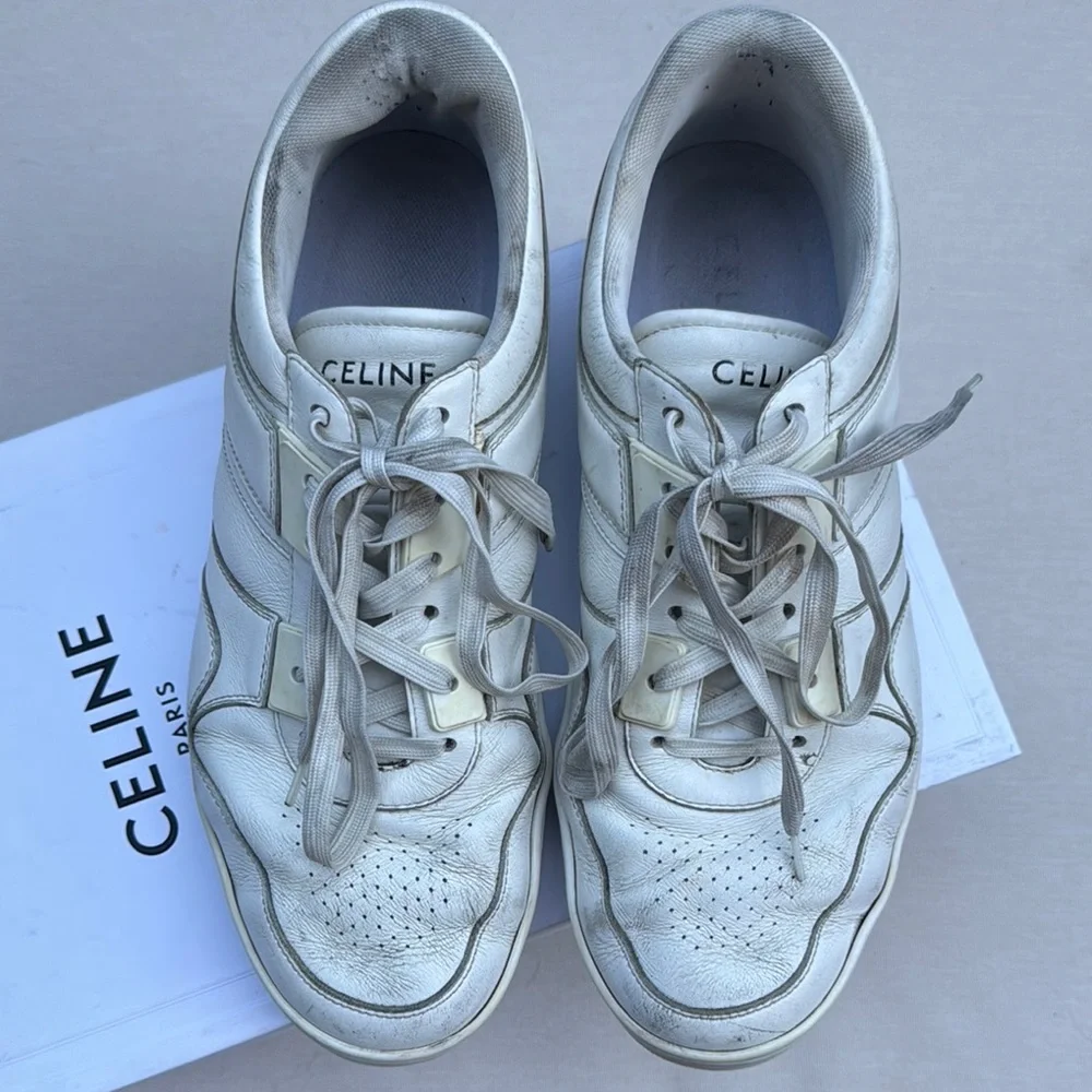 Celine Off-White Leather Low-Top Sneakers - Picture 6 of 9